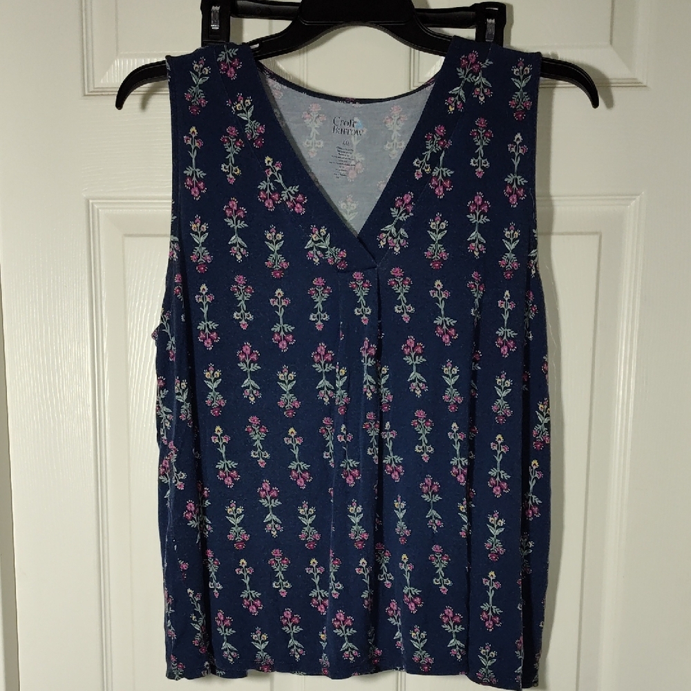 🍡 3 For $15 Floral Navy Sleeveless V-neck Top With Front Pleat Very Flowy